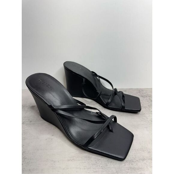 Open Edit Wedge Sandals Size 9 Black Open Square Toe - Picture 1 of 9